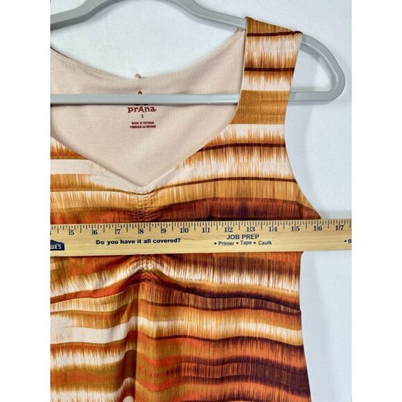 Prana Viana Sleeveless Dress Size Small Orange Brown Stripe Blurred Sunset Vneck - Picture 6 of 8